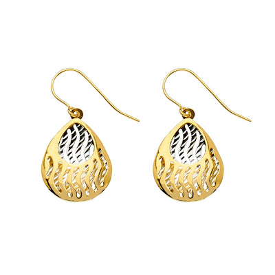 14K Gold Fancy Pear Drop Hanging Earrings