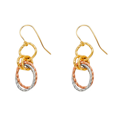 14K Gold Wired Dangling Hanging Earrings