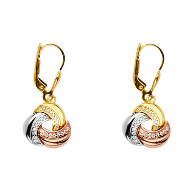 14K Gold CZ Stone Eternity Dangle Drop Hinged Hanging Earrings