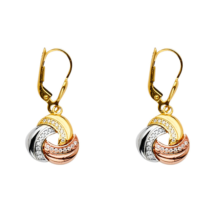 14K Gold CZ Stone Eternity Dangle Drop Hinged Hanging Earrings