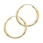 14K Gold 2mm Diamond Cut Hoops