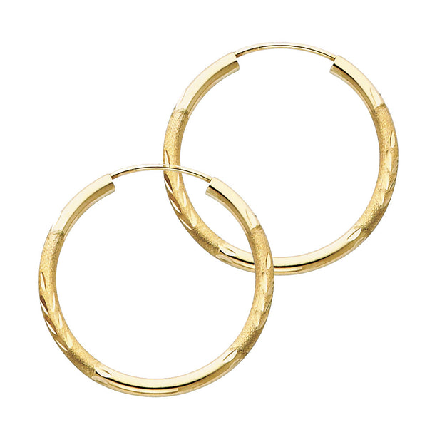 14K Gold 2mm Diamond Cut Hoops