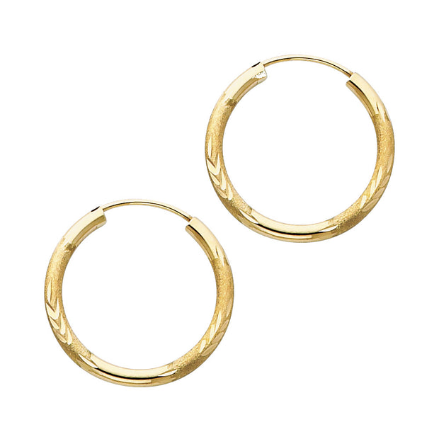 14K Gold 2mm Diamond Cut Hoops