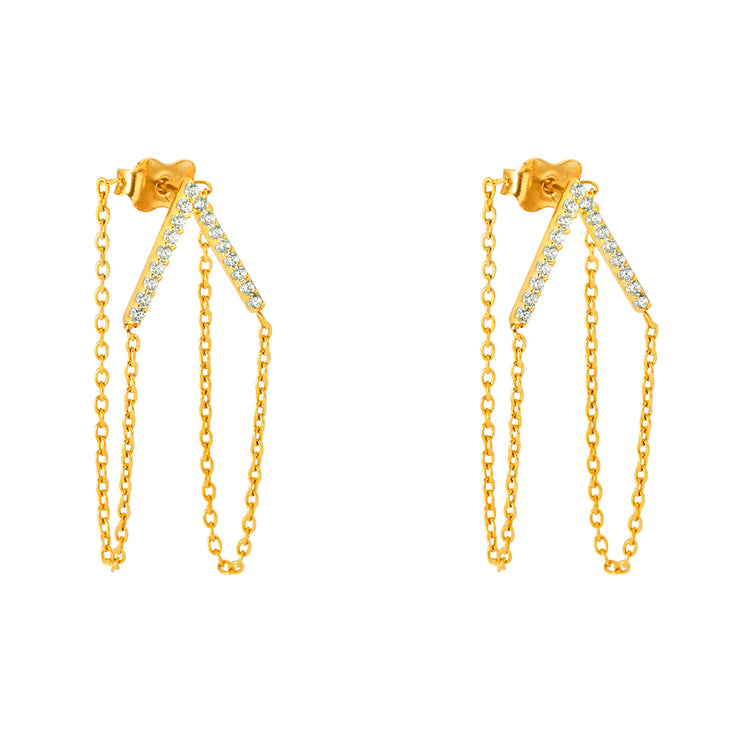 14K Gold Punk Fancy Hanging Chain Earrings
