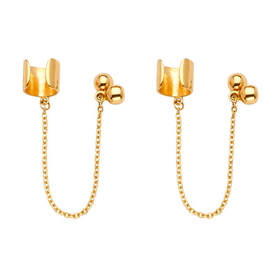 14K Gold Punk Fancy Hanging Chain Ear Clip Cuff Earrings