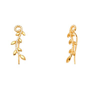 14K Gold CZ Stone Fancy leaf Clip Style Earrings