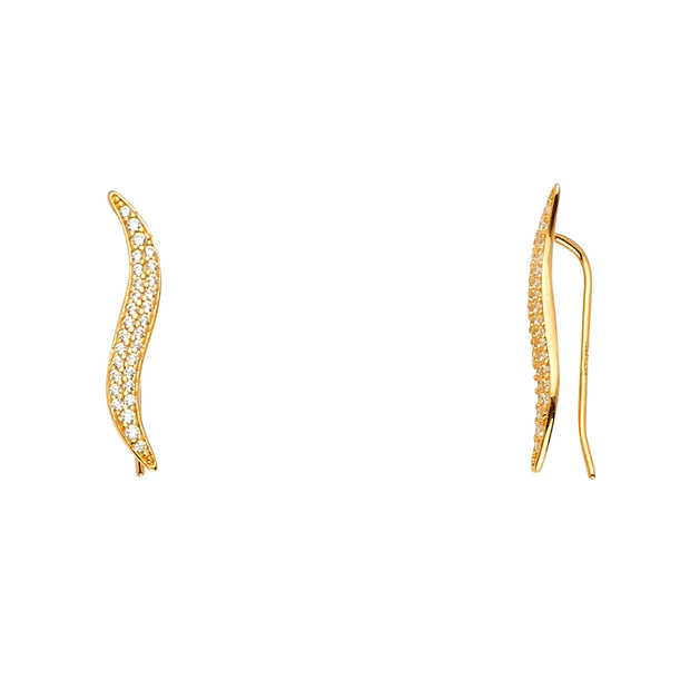 14K Gold CZ Stone Fancy Clip Style Earrings