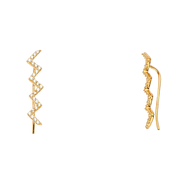 14K Gold CZ Stone Fancy Clip Style Earrings