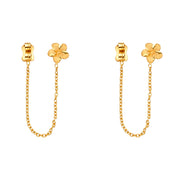 14K Gold Punk Fancy Flower Hanging Chain Earrings