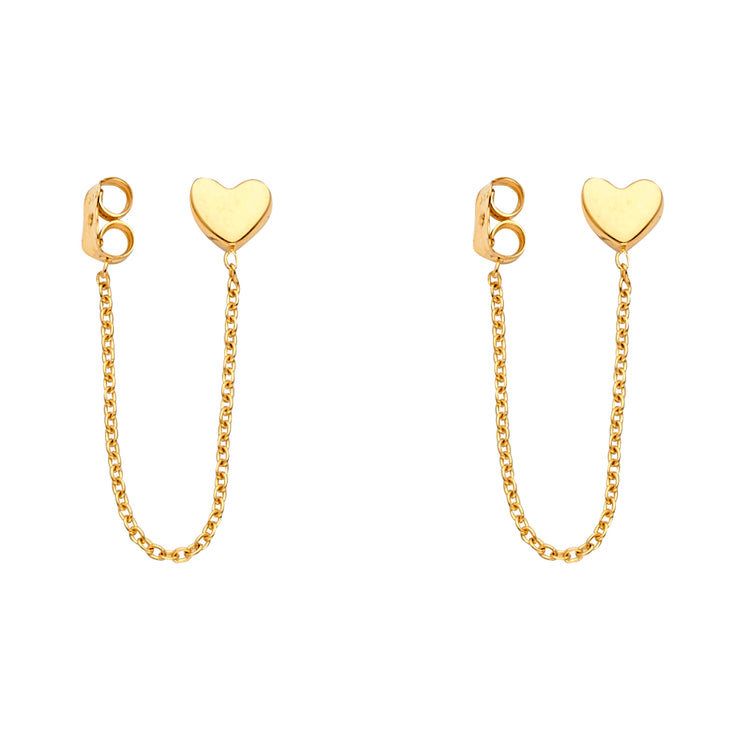 14K Gold Punk Fancy Heart Hanging Chain Earrings
