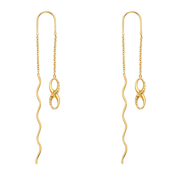 14K Gold Fancy Infinity Front & Back Chain Dangle Earrings