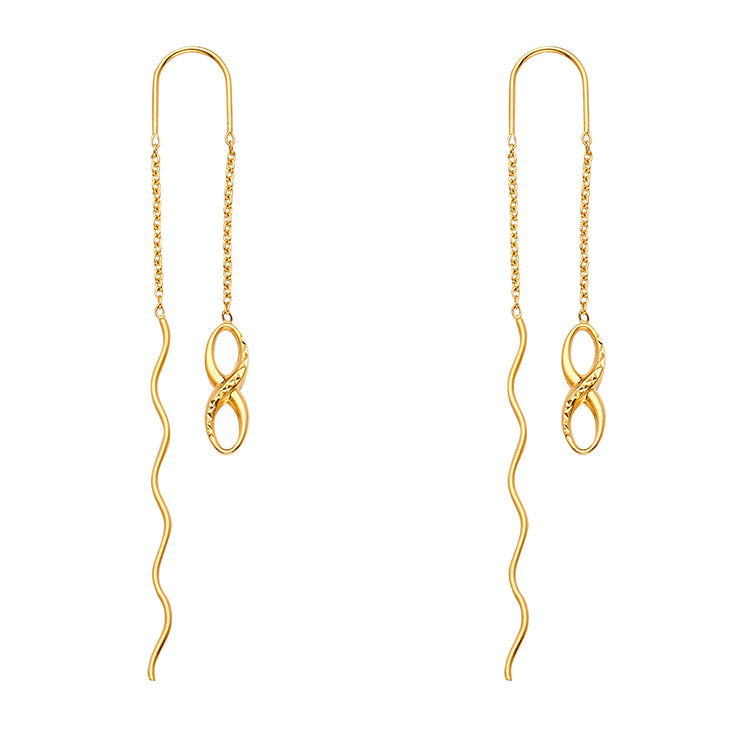 14K Gold Fancy Infinity Front & Back Chain Dangle Earrings