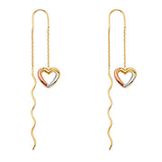 14K Gold Fancy Hearts Front & Back Chain Dangle Earrings