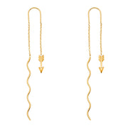 14K Gold Fancy Arrow Front & Back Chain Dangle Earrings
