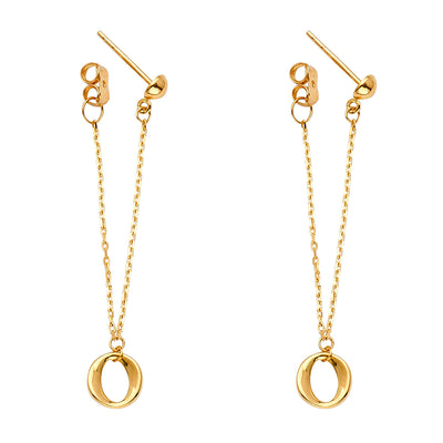 14K Gold Fancy Omega Front & Back Chain Dangle Earrings