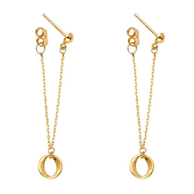 14K Gold Fancy Omega Front & Back Chain Dangle Earrings