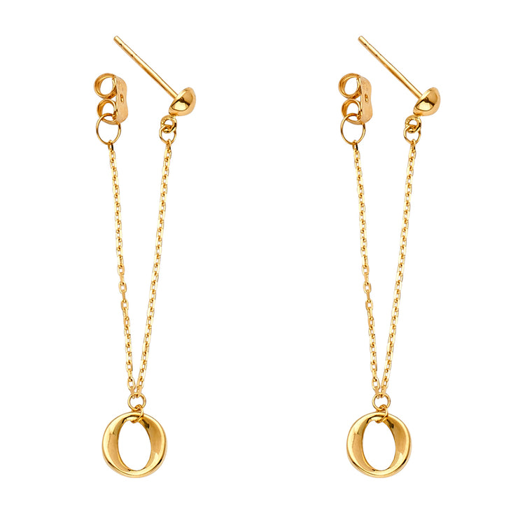 14K Gold Fancy Omega Front & Back Chain Dangle Earrings