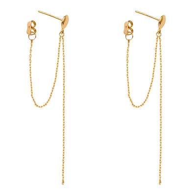 14K Gold Fancy Front & Back Chain Dangle Earrings