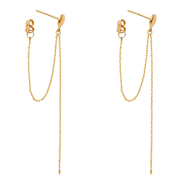 14K Gold Fancy Front & Back Chain Dangle Earrings