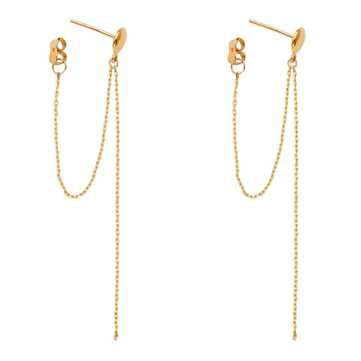 14K Gold Fancy Front & Back Chain Dangle Earrings