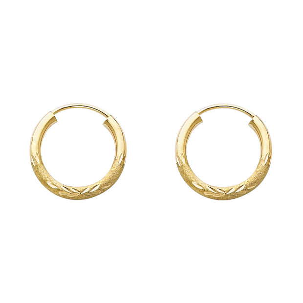 14K Gold 2mm Diamond Cut Hoops