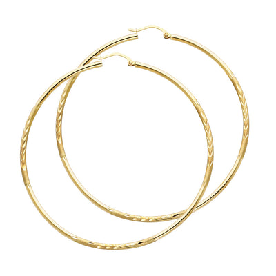 14K Gold 2mm Diamond Cut Hoops