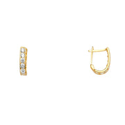 14K Gold CZ Stone Channel Huggie Hoops