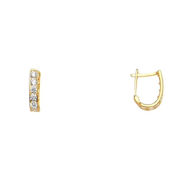 14K Gold CZ Stone Channel Huggie Hoops