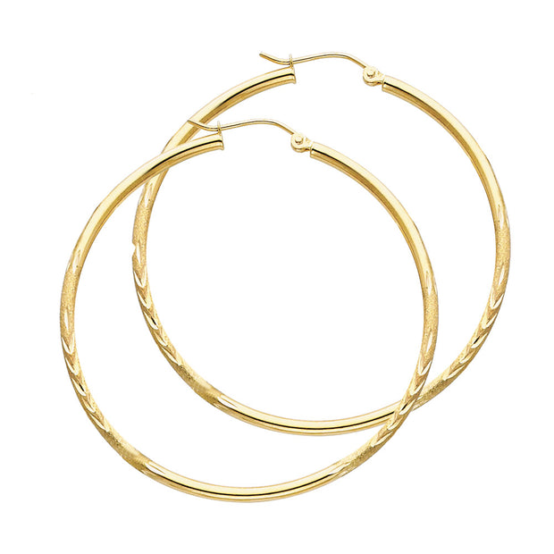 14K Gold 2mm Diamond Cut Hoops