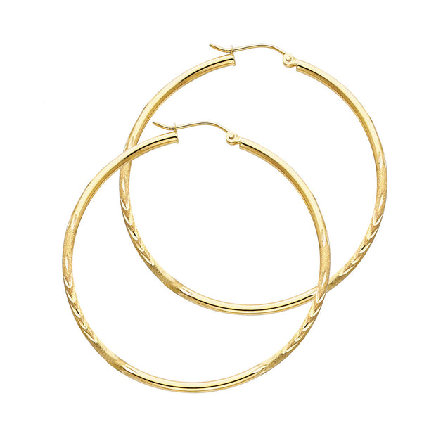 14K Gold 2mm Diamond Cut Hoops