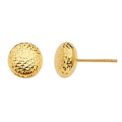 14K Gold Diamond Cut Flat Round Ball Earrings