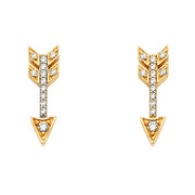 14K Gold CZ Stone Arrow Earrings