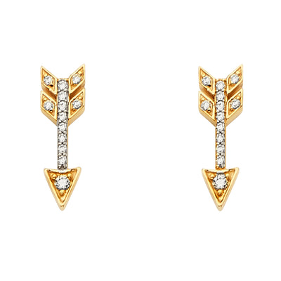 14K Gold CZ Stone Arrow Earrings