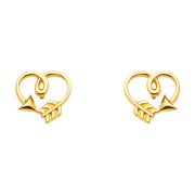 14K Gold Cupid Arrow Heart Earrings