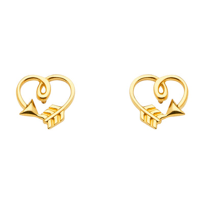 14K Gold Cupid Arrow Heart Earrings