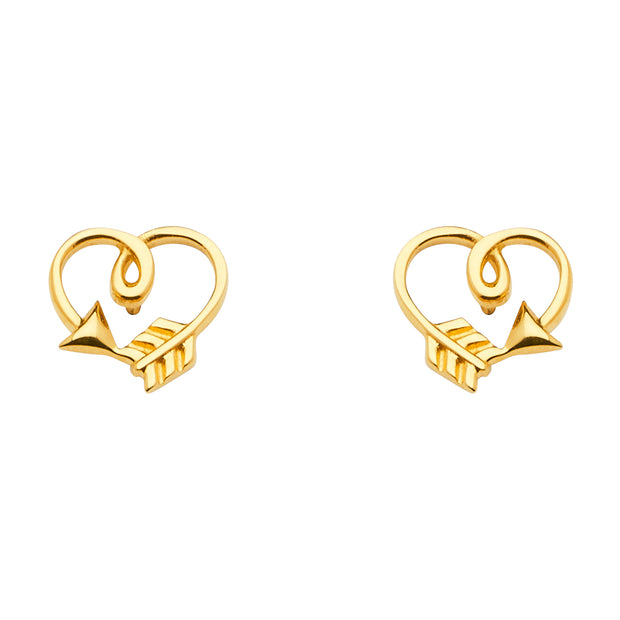 14K Gold Cupid Arrow Heart Earrings