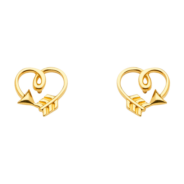 14K Gold Cupid Arrow Heart Earrings