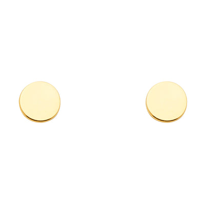 14K Gold Plain Circle or Round Disk Earrings