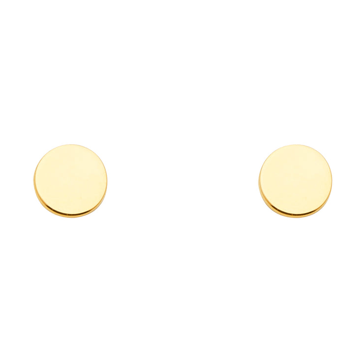 14K Gold Plain Circle or Round Disk Earrings