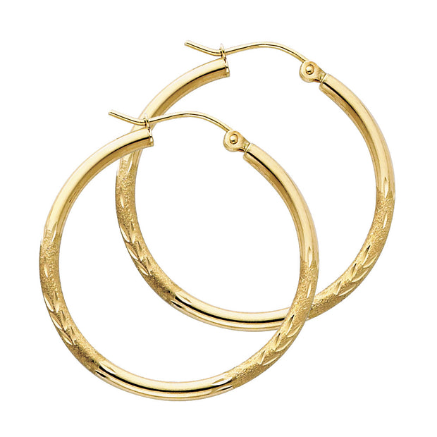 14K Gold 2mm Diamond Cut Hoops