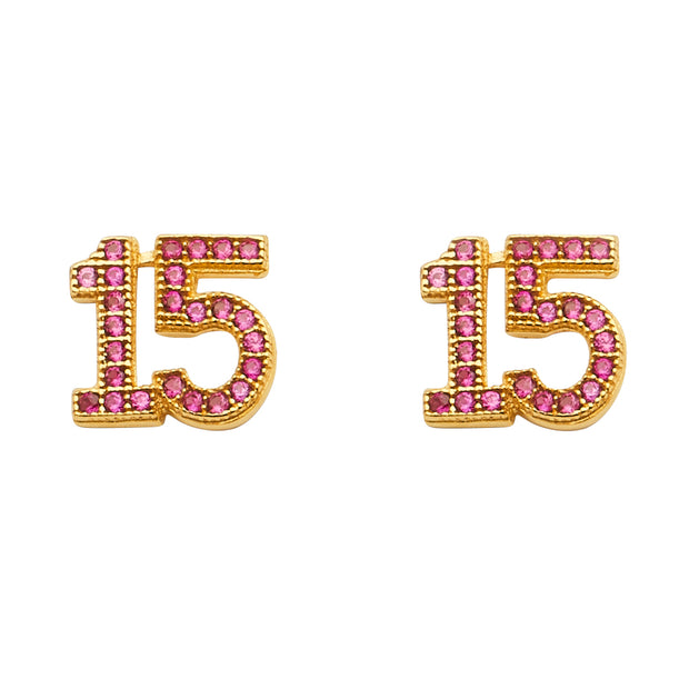 14K Gold CZ Stone Quinceanera Earrings