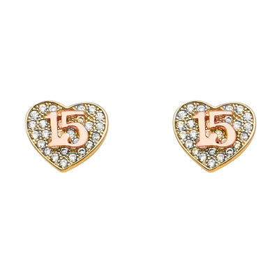 14K Gold CZ Stone Heart Quinceanera Earrings gift for her/girl