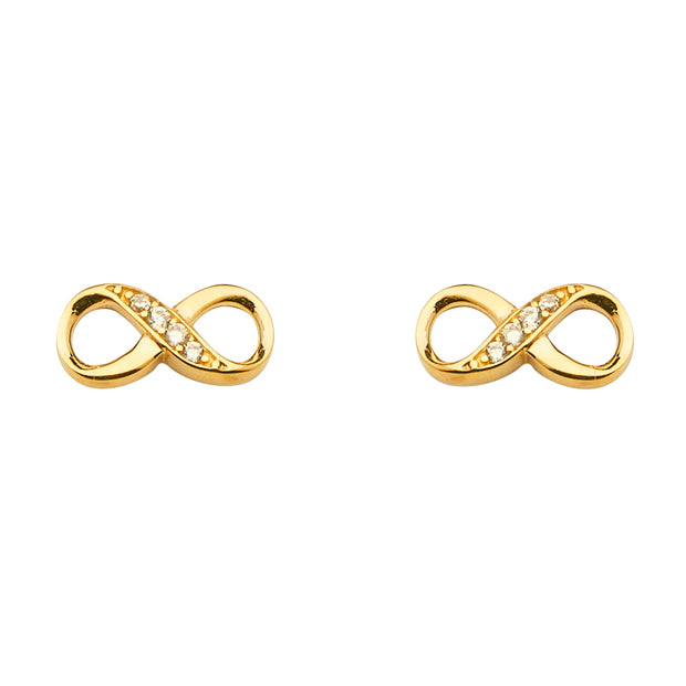 14K Gold CZ Stone Infinity Earrings