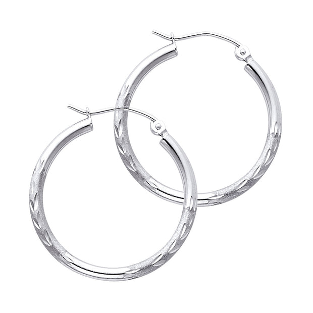 14K Gold 2mm Diamond Cut Hoops