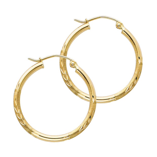 14K Gold 2mm Diamond Cut Hoops