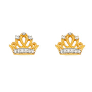 14K Gold CZ Stone Princess Crown or Tiara Earrings