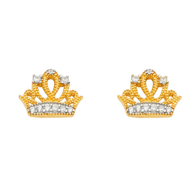 14K Gold CZ Stone Princess Crown or Tiara Earrings