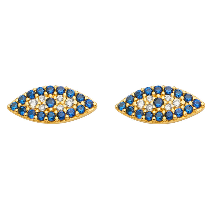 14K Gold CZ Stone Evil Eye Earrings