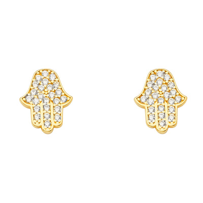 14K Gold CZ Stone Hamsa Earrings