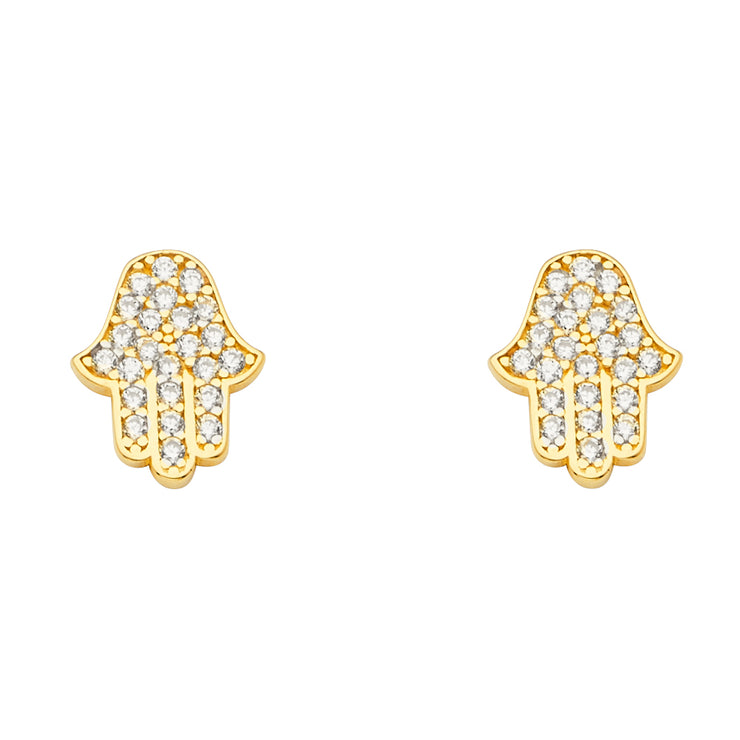 14K Gold CZ Stone Hamsa Earrings